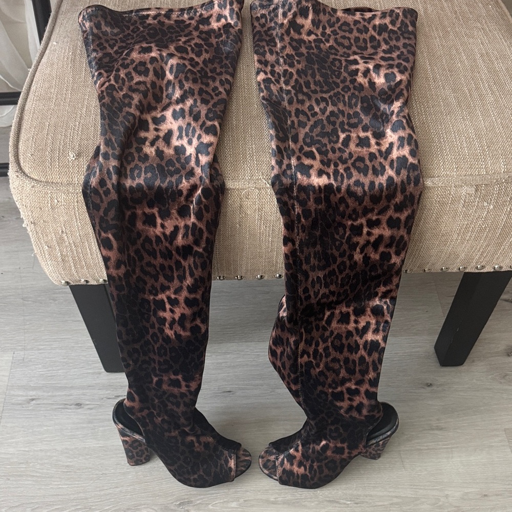 Stylish Leopard Print Over-the-Knee Boots